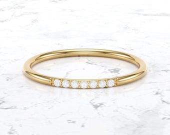 Diamond Stacking Ring/ Diamond Wedding Ring/ Real Gold Thin Diamond Wedding Ring/ Micro Pave Thin Diamond Band