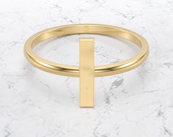 Square Gold Bar Ring/ 14k gold line ring/ Real Gold Stylish Ring/ minimalist gold bar ring/ modern square bar ring