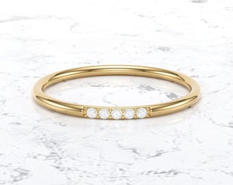 Diamond Stacking Ring/ Diamond Wedding Ring/ Real Gold Thin Diamond Wedding Ring/ Micro Pave Thin Diamond Band
