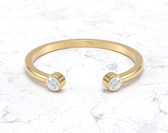 Offener Diamantring / Moderner Diamantring / Echtgold Diamant Ehering / Lünette gesetzt Diamant Band