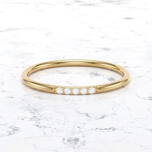 Anel de empilhamento de diamante/Anel de casamento de diamante/Anel de casamento de diamante fino em ouro real/Banda de diamante fina micro pavimentada
