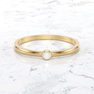 Single Diamond Bezel set Ring/ Single Stone Diamond Wedding Ring/ Real Gold Diamond Wedding Ring/ Bezel set Diamond Band