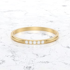 Diamond Stacking Ring/ Diamond Wedding Ring/ Real Gold Thin Diamond Wedding Ring/ Micro Pave Thin Diamond Band