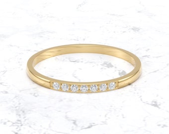 Diamond Stacking Ring/ Diamond Wedding Ring/ Real Gold Thin Diamond Wedding Ring/ Micro Pave Thin Diamond Band