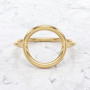 Open Circle Gold Ring/ 14k Gold Open Circle Ring/ Thin Gold Open Circle Ring/ Real Gold Stylish Ring/ Minimalist Open Circle Ring