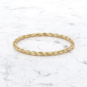 14K Solid Gold Twist Ring / 1.2 MM Gold Twist Ring / Dainty Stacking Ring / Simple Delicate Twist Ring / Thin Twist Wedding Band