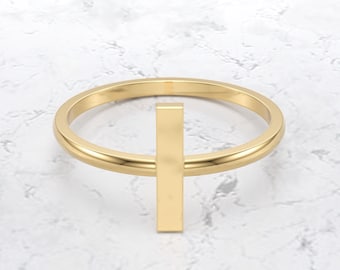 Square Gold Bar Ring/ 14k gold line ring/ Real Gold Stylish Ring/ minimalist gold bar ring/ modern square bar ring