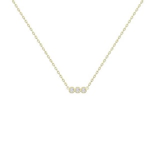 3 ストーン ダイヤモンド ネックレス / ベゼル セット ネックレス / ダイヤモンド ネックレス / 上品なゴールド ネックレス / ミニマリスト ネックレス / レイヤード ダイヤモンド ネックレス