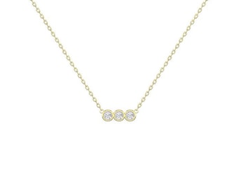 3 Stone Necklace/ Bezel Set Diamond Necklace/ 3 Diamond Necklace/ Minimalist Necklace Diamond/ Layered Necklace Gold