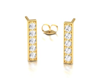 Diamond Bar Earrings/ Tiny Bar Studs/ Gold Pave Earrings/ Gold Studs/ Diamond Studs/ 14k Gold Diamond Studs