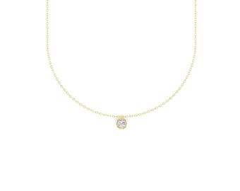 Diamond solitaire necklace / 14k Gold Diamond Bezel set Necklace / Layering Diamond Necklace / Minimalist Diamond Necklace