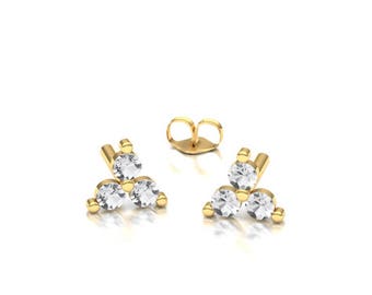 Triangle Diamond Earring / 14k Gold Shared Prong set Earring / Diamond Earring