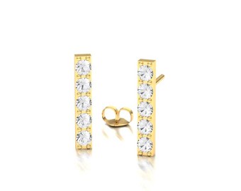 Diamond Bar Earrings/ Bar Studs/ Gold Stud Earrings/ Diamond Bar Studs/ 14k Gold Diamond Earrings/ Bar Stud Earrings