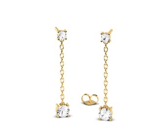 Diamond Chain Earring/ Chain Link Earring/ Gold Chain Earrings/ Drop Earrings Gold Diamonds Vintage/ Double Diamond Earring/ Stacked Earring