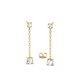 Diamond Chain Earring/ Chain Link Earring/ Gold Chain Earrings/ Drop Earrings Gold Diamonds Vintage/ Double Diamond Earring/ Stacked Earring