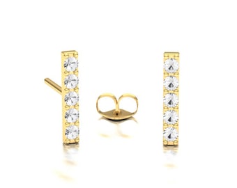 Diamond Bar Studs/ Tiny Bar Earrings/ Gold Bar Earrings/ 14k Gold Diamond Stud Earrings/ Minimal Diamond Earrings