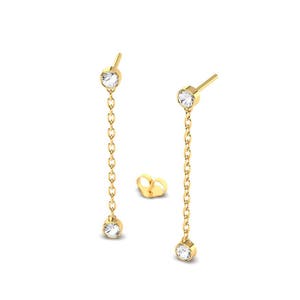 Diamond Chain Earring/ Diamond Drop Earrings/ Gold Chain Earrings/ Chain Link Earrings/ Double Diamond Earring/ Stacked Earring