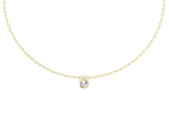 Diamond solitaire necklace / 14k Gold Diamond Bezel set Necklace / Layering Diamond Necklace / Minimalist Diamond Necklace