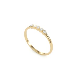 Diamond Bezel set Ring/ Dainty Diamond Ring/ 5 Stone Diamond Wedding Ring/ Five Stone Round Diamond Wedding Ring/ Bezel set Diamond Band image 2