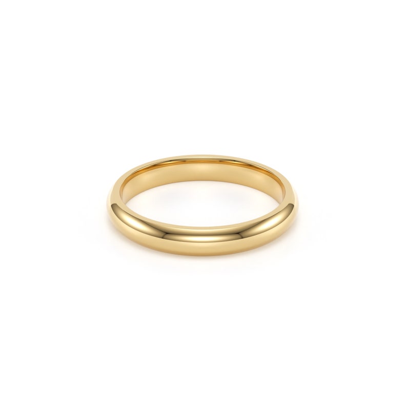 3mm 14k yellow solid gold classic dome comfort fit wedding band.