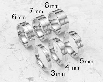 14k Solid White Gold Flat Single Groove Wedding Band, 3mm-8mm Gold Wedding Ring, High Polish Comfort Fit Wedding Band, Personalized Ring