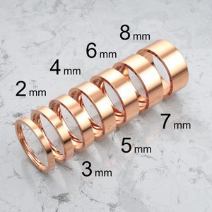 14k Solid Rose Gold Flat Wedding Band | 2mm - 8mm Gold Wedding Ring | Polished Flat Comfort Fit Wedding Band | Personalized Wedding Ring