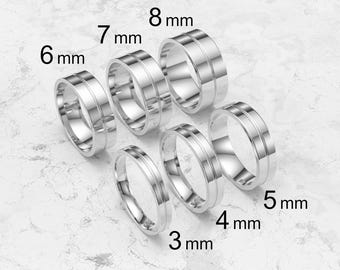 18k Solid White Gold Flat Single Groove Wedding Band, 3mm-8mm Gold Wedding Ring, High Polish Comfort Fit Wedding Band, Personalized Ring