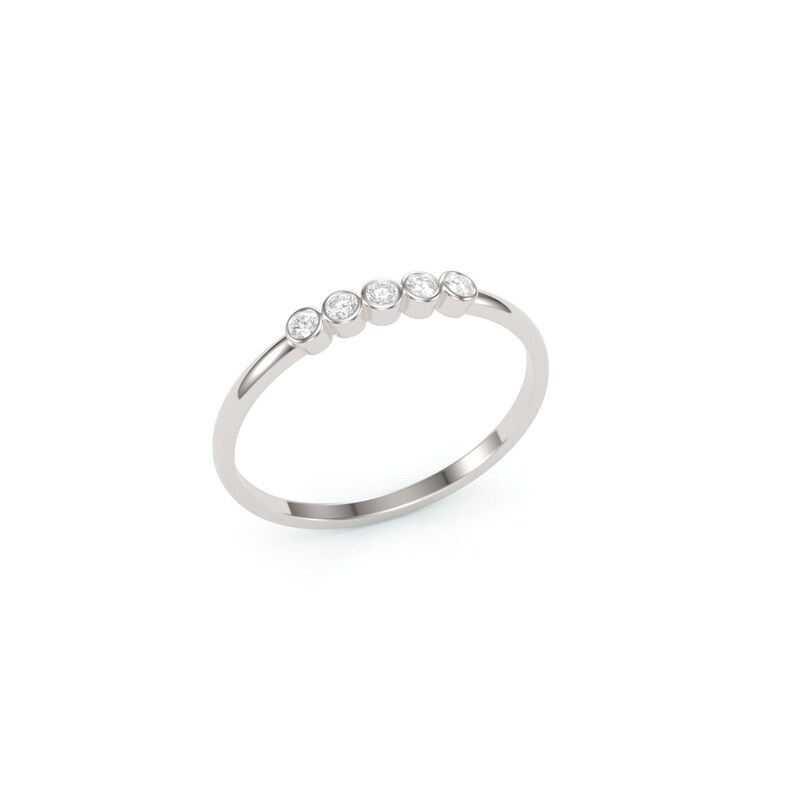 Diamond Bezel set Ring/ Dainty Diamond Ring/ 5 Stone Diamond Wedding Ring/ Five Stone Round Diamond Wedding Ring/ Bezel set Diamond Band image 5