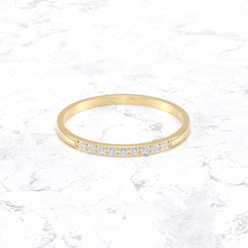 Diamond Stacking Ring/ Diamond Wedding Ring/ Real Gold Thin Diamond Wedding Ring/ Micro Pave Thin Diamond Band image 1