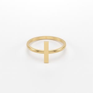 Square Gold Bar Ring/ 14k gold line ring/ Real Gold Stylish Ring/ minimalist gold bar ring/ modern square bar ring image 3