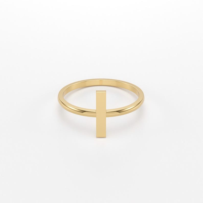 Square Gold Bar Ring/ 14k gold line ring/ Real Gold Stylish Ring/ minimalist gold bar ring/ modern square bar ring image 3