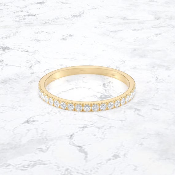 Diamond Half Eternity Ring/ Diamond Wedding Ring/ Diamond Stacking Ring/ Micro Pave Thin Diamond Band/ Minimalist Diamond Ring