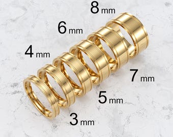 14k Solid Yellow Gold Flat Grooved Wedding Band | 3mm - 8mm Gold Wedding Ring | Polished Flat Comfort Fit Wedding Band | Personalized Ring