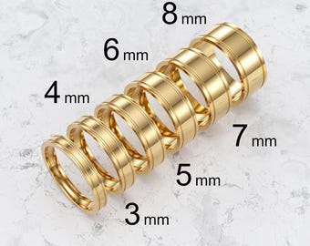 18k Solid Yellow Gold Flat Grooved Wedding Band | 3mm - 8mm Gold Wedding Ring | High Polished Comfort Fit Wedding Band | Personalized Ring