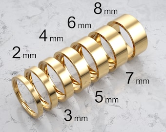 Fede nuziale piatta in oro giallo massiccio 14k / Fede nuziale in oro da 2 mm a 8 mm / Fede nuziale piatta lucidata Comfort Fit / Fede nuziale personalizzata