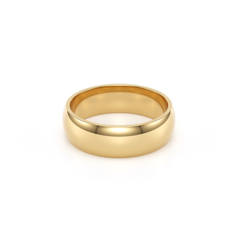 6mm 14k yellow solid gold classic dome comfort fit wedding band.