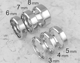 Platinum Beveled Edge Wedding Band | 3mm - 8mm Platinum Wedding Ring | High Polished Comfort Fit Wedding Band | Men and Women Engraved Ring