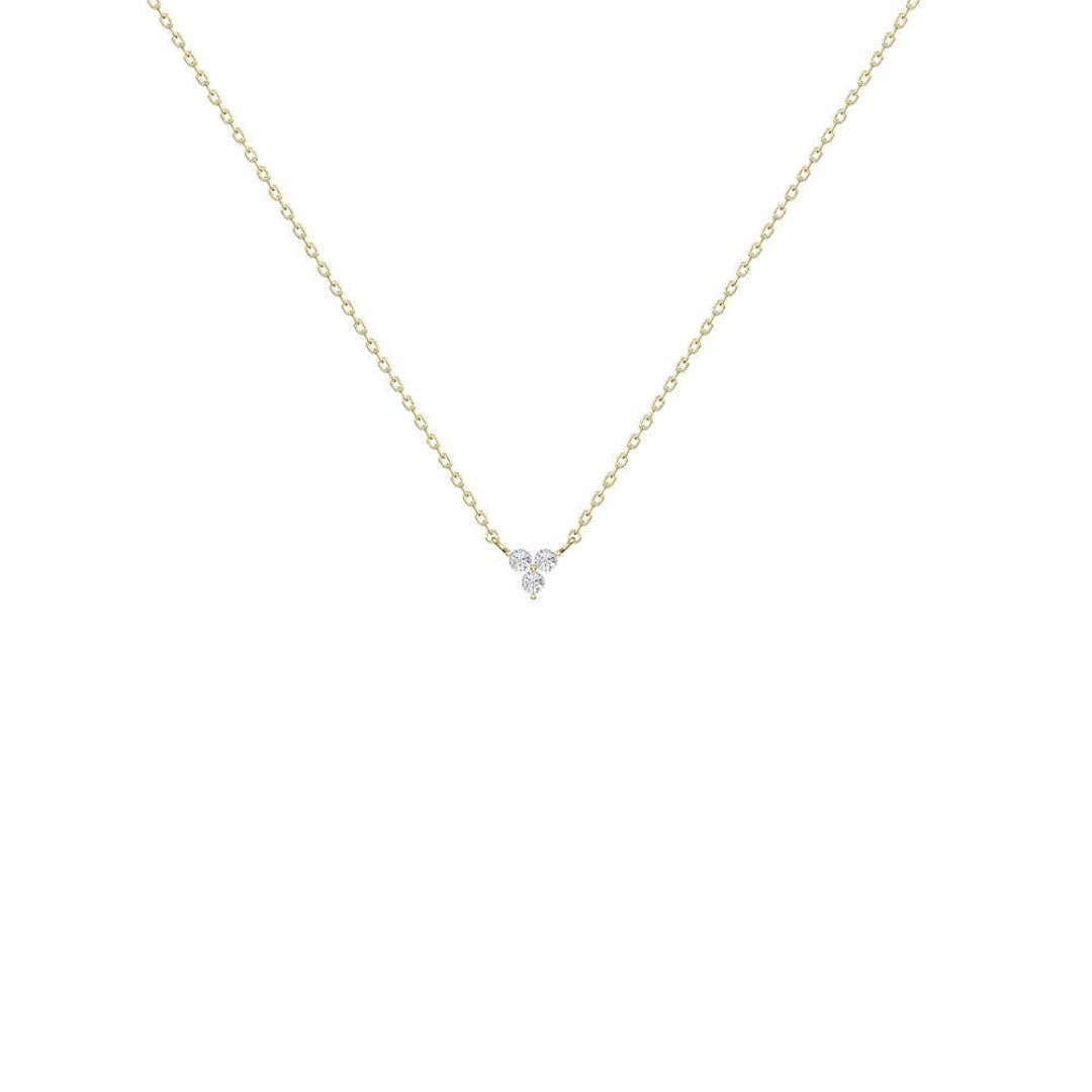 Triangle Diamond Necklace / 14k Gold Shared Prong Set Diamond Necklace / Layering Diamond