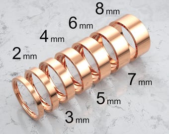 18k Solid Rose Gold Flat Wedding Band | 2mm - 8mm Gold Wedding Ring | Polished Flat Comfort Fit Wedding Band | Personalized Wedding Ring