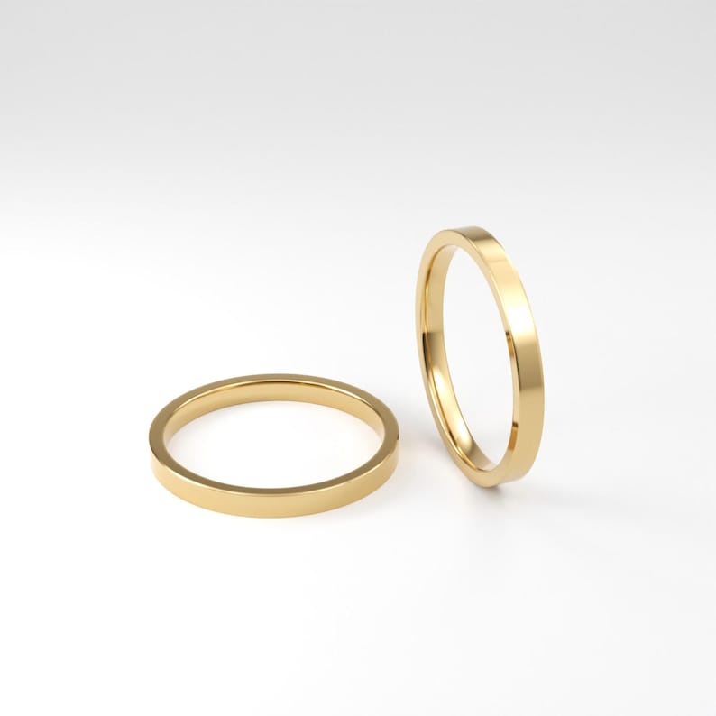 14k Solid Yellow Gold Flat Wedding Band | 2mm - 8mm Gold Wedding Ring | Polished Flat Comfort Fit Wedding Band | Personalized Wedding Ring image 4