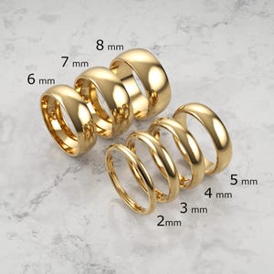 18k Solid Yellow Gold Domed Wedding Band | 2mm - 8mm Gold Ring | Classic Dome Comfort Fit Wedding Band | Men and Women's Engraved Ring