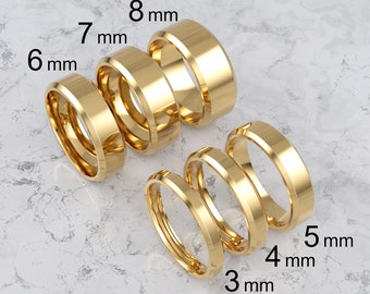 14k Solid Gelbgold abgeschrägte Kante Ehering | 3mm - 8mm Gold Ehering | Hochglanzpolierte Comfort Fit Ehering | Personalisierter Ring