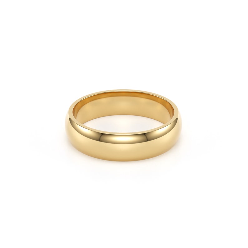 5mm 14k yellow solid gold classic dome comfort fit wedding band.