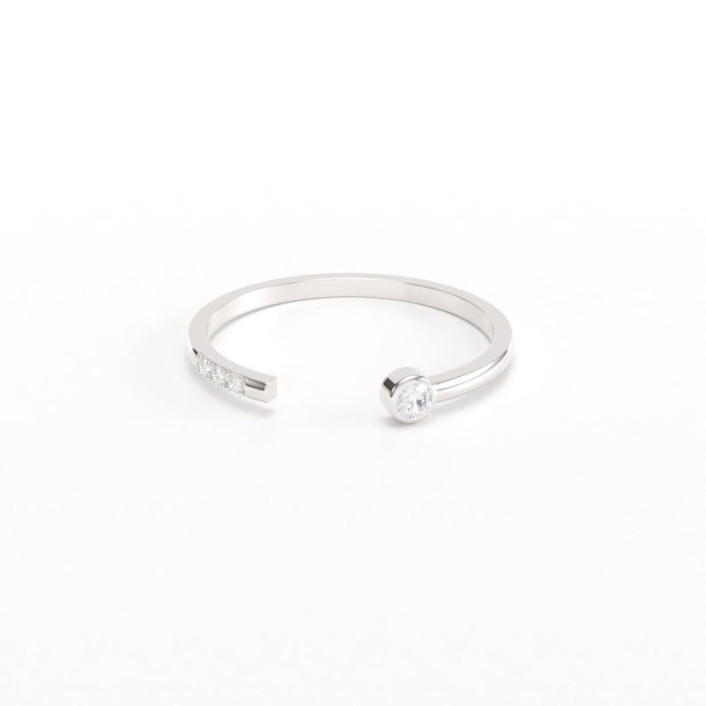 Open Diamond Ring/ Thin Diamond Wedding Band/ Dainty Diamond Ring/ Bezel set Diamond Band image 6