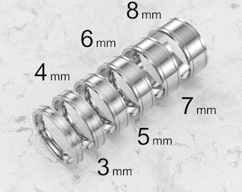 Platinum Flat Grooved Wedding Band | 3mm - 8mm Platinum Wedding Ring | High Polished Comfort Fit Wedding Band | Men and Women Engraved Ring