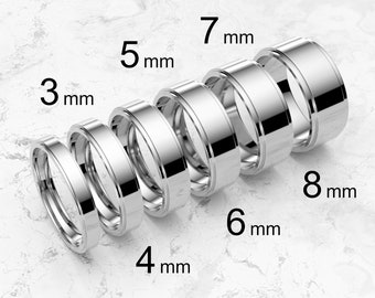 Platinum Step Edge Wedding Band | 3mm - 8mm Platinum Wedding Ring | High Polished Comfort Fit Wedding Band | Men and Women Engraved Ring