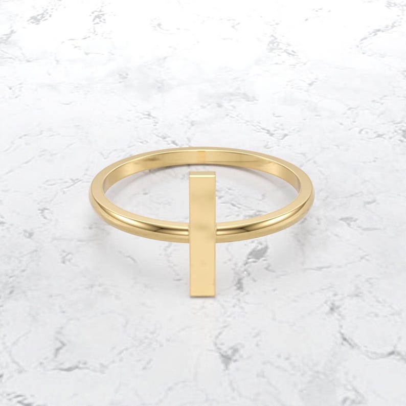 Square Gold Bar Ring/ 14k gold line ring/ Real Gold Stylish Ring/ minimalist gold bar ring/ modern square bar ring image 1