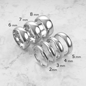 18k Solid White Gold Domed Wedding Band | 2mm - 8mm Gold Ring | Classic Dome Comfort Fit Wedding Band | Men and Women's Engraved Ring