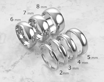 18k Solid White Gold Domed Wedding Band | 2mm - 8mm Gold Ring | Classic Dome Comfort Fit Wedding Band | Men and Women&#39;s Engraved Ring