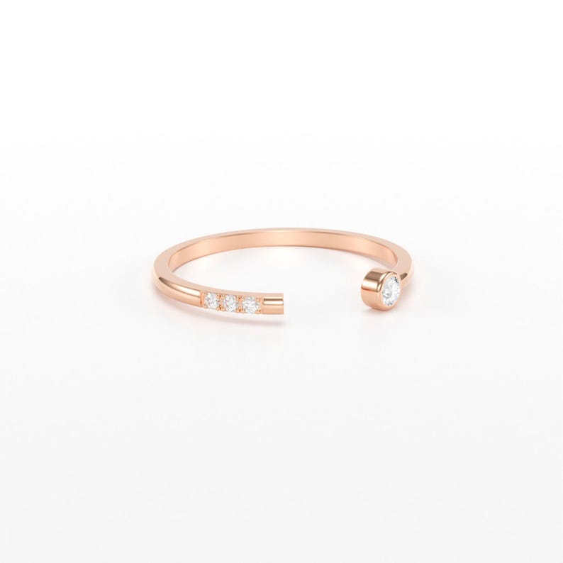 Open Diamond Ring/ Thin Diamond Wedding Band/ Dainty Diamond Ring/ Bezel set Diamond Band image 9